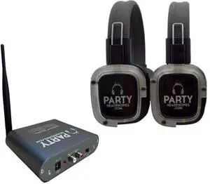 Party Headphones 2 x Wireless RF Over Ear Headphones, 1 x RF Transmitter | HD Strong Bass | No-Lip Sync Delay | Noise Cancellation | 1500ft Range | As seen on Netflix | Ideal for TV, Home Theater