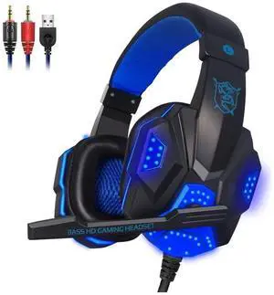 MTV Gadgets Gaming Headset with Microphone 3.5mm Plextone PC780 LED Light Headphones Surround Stereo Bass HD Earphone for Gamer PC,Xbox Series X/S,PS5,PS4 Mac,Mobile and VR (Black and Blue)