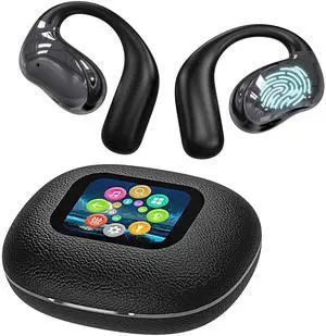 Piluyaa Open Ear Earbuds Ultra Comfort Wireless Bluetooth 5.4 Headphones Over The Ear Earbuds with Intelligent Touch Screen EarHooks IPX7 Waterproof Bone Conduction Earphones for Fitness Sports-Black