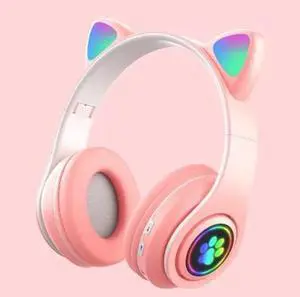 Cute Cat Ear Headphones with RGB LED Light Wireless Headset Kids Girls