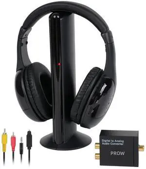 Wireless TV Headphones, Wireless Headphones for TV Watching with Transmitter Base, Wireless TV Headset with FM Radio Monitor Function for Seniors, Support RCA, AUX, Optic and Coaxial Audio Out Port