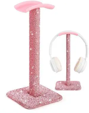 Pulchrum Luxury Rhinestones Headphone Stand, Metal Headset Holder Crystal for All Headphone (Pink)