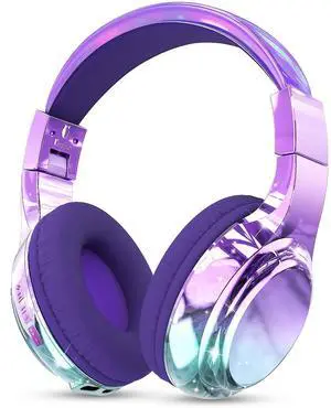 QearFun Kids Bluetooth 5.3 Headphones, Wireless Metallic Gradient Headset, Lightweight Foldable On Ear Headphones with Aux Cord, Fast Charging, Built-in Mic, for School/Travel/Tablet/iPad