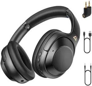 Riibox Y7Pro Hybrid Active Noise Cancelling Headphones, LDAC Hi-Res Audio, 75H Playtime, Deep Bass, Comfort Fit & Foldable Wireless Over-Ear Bluetooth Headphones for Home Office Travel - Black