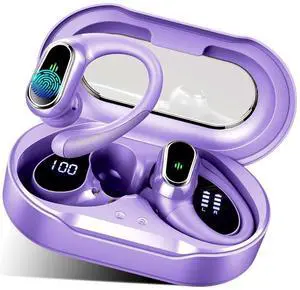 Wireless Earbuds, 2025 Bluetooth 5.4 Headphones Sport, Bluetooth Earbuds with ENC Noise Canceling Mic, 50H Stereo Wireless Headphones IP7 Waterproof with Earhooks, Dual LED Display for Workout/Running