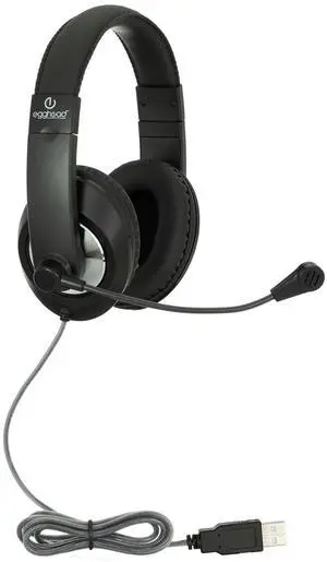 Egghead Premium Over-Ear School Testing & USB Multimedia Headset with Adjustable Headband, Leatherette Cushions, 360deg Pivoting Microphone, and Resealable Storage Bag