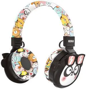 YLFASHION Kids Bluetooth Headphones, 85dB Volume Limit, Ultra-Soft Over-Ear, Built-in Mic, Foldable, Beerus Cartoon Animal Design, Suitable for School & Travel, FM/TF/AUX Supported