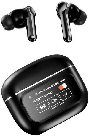 Ttbesmi Active Noise Cancelling Touch Screen Earbuds with Screen Touchscreen TWS Bluetooth Earbuds Active Noise Canceling Blue Tooth Ear Buds for iPhone ANC Transparency Mode
