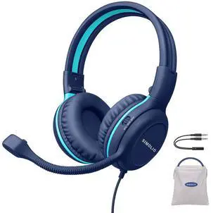 SIMOLIO Wired Headphones for School with Microphone, Stereo Kids Headphone with Flexible Swivel Boom Mic for Student K12 & Teacher & E-Learning, 3 Levels Volume Limiter Gaming Headsets for Boys, Girls