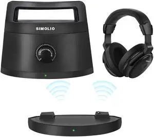 SIMOLIO Wireless TV Speaker for Hard of Hearing Seniors and Elderly & Over-Ear Headphones for TV Watching with L/R Balance Volume Control, No Audio Lag, 100FT Range
