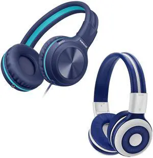 SIMOLIO Kids Headphones Wired & Bluetooth Bundles, Safe Volume, HD Mic Stereo Sound, Adjustable Headband, Over Ear Foldable Durable Children Headsets for Travel School
