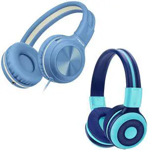 SIMOLIO Kids Headphones Wired & Bluetooth Bundles, Safe Volume, HD Mic Stereo Sound, Adjustable Headband, Over Ear Foldable Durable Children Headsets for Travel School