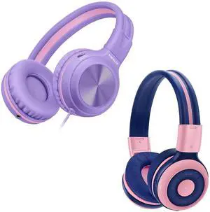 SIMOLIO Kid Headphones Wired & Bluetooth Bundles, Safe Volume, HD Mic Stereo Sound, Adjustable Headband, Foldable Durable Children Headsets for Travel School