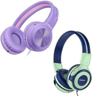 SIMOLIO Stereo Wired Headphones Teens Adult Kid Youth w/Mic & Volume Control & Volume Limited & Share Port & 3.5mm Jack, Safe Volume Durable Foldable Headset for Online School Gaming PC Laptop Travel