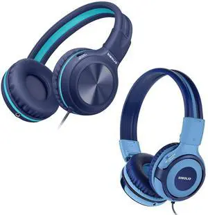 SIMOLIO Stereo Wired Headphones Teens Adult Kid Youth w/Mic & Volume Control & Volume Limited & Share Port & 3.5mm Jack, Safe Volume Durable Foldable Headset for Online School Gaming PC Laptop Travel