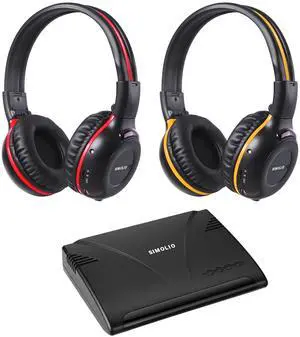 SIMOLIO 2 Pack Wireless IR Headphones with 2 Channels IR Transmitter for Home TV, PC and Car DVD, Universal Car Headphones for Kids, Rear seat Passengers