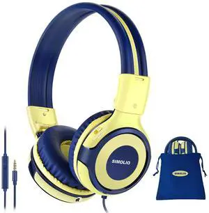 SIMOLIO Wired Headphones with Microphone & Volume Control & 3-Level Switchable Volume Limited & Share Jack & Bag, Stereo Headset for Kids Teens Adults Youth School Plane Travel Gift PC Computer Laptop