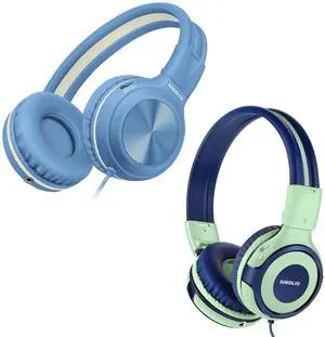 SIMOLIO Stereo Wired Headphones Teens Adults Kids Youths w/Mic & Volume Control & Volume Limited & Share Port & Portable Pouch, Safe Volume Durable Headset for Online School Gaming PC Laptop Travel