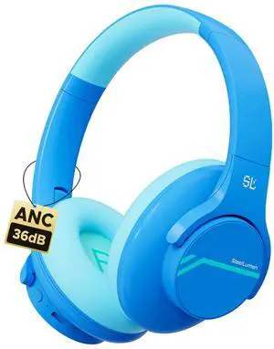 Steellumen Nova1Lite Kids Wireless Active Noise Cancelling Headphones, Bluetooth 5.3, Safe Volume 74/85/94dB, Real 40H Battery, Type-C Fast Charging, Built-in Mic for School Travel Airplane, Blue