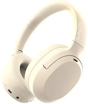SunoFi Hybrid Active Noise Cancelling Headphones, Wireless Over Ear Bluetooth Headphones with Mic, 40H Playtime, Hi-Res Audio, Deep Bass, Foldable Comfort Fit Ear Cups for Travel, Office, Home (White)