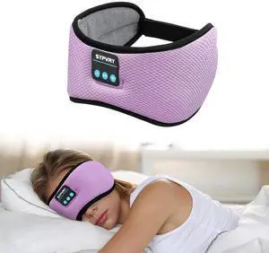 Bluetooth Headphones Headband Eye Mask Wireless Bluetooth Sleep Mask for Side Sleepers Velcro Adjustable Bluetooth 5.3 Speaker Microphones Airplane Travel Light Blocking Music Eye Cover, Purple