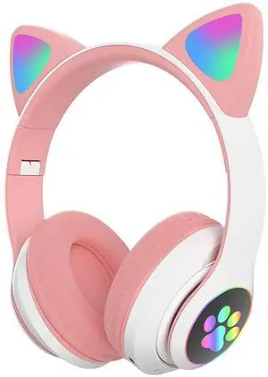 TOKANI Kids Bluetooth Wireless Over-Ear Cat Ear Headphones with Microphone for Kids Teens Adults (Pink)
