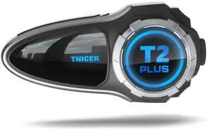 TNICER Motorcycle Bluetooth Headset T2Plus Dual Chip MESH Intercom 10-Way Motorcycle Helmet Bluetooth Helmet Intercom Communication Systems with Double Coil Subwoofer Speakers (Black/Silver)