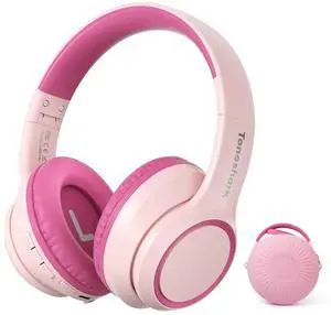TONOSHARK Active Noise Cancelling Headphones for Kids, 60H Playtime, Wireless Bluetooth Over-Ear Blue Headset Built-in Microphone for Home/School/Travel/Party - Includes Portable Case (Pink)