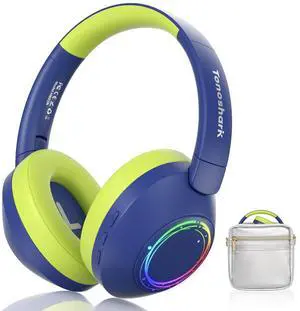 TONOSHARK Noise Cancelling Headphones for Kids,Colorful RGB LED Lights, 60H Playtime, Bluetooth 5.4 Wireless Over-Ear Headset Built-in Microphone for Home/School/Party- Includes Portable Case (Blue)