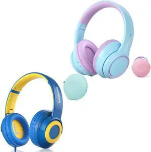 TONOSHARK (Kids Bluetooth Noise Cancelling Headphones & (Kids Headphones Wired) Bundles-Comfortable Fit, Stereo Sound, Foldable, Adjustable Headband,for iPad Tablet Home School Travel