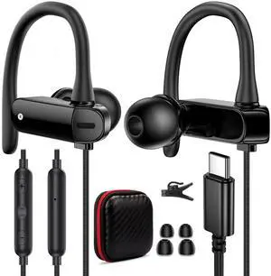 USB C Headphone Over-Ear Hook Wired Earbuds for iPad A16 Laptop Noise Canceling in-Ear Kid Headset Android Type C Earphone for iPhone 16 Pro 16e 15 Samsung S25 S24 FE A16 A36 Z Flip 7 Fold Pixel 9 9a