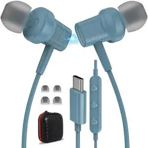 USB C Headphone for iPad A16 Samsung S25 S24 Ultra S23 A36 Z Flip 7 Fold 6 Magnetic Earbuds In-Ear Noise Cancelling Headset Android Type C Wired Earphone for iPhone 16e 16 Pro Max 15 Pixel 9a 9 8 Blue