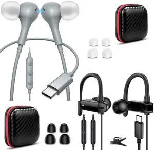 2 Pack USB Type C Headphone for Apple Magnetic Wired Earbuds for iPad Mini School Kid Adult In-Ear Noise Canceling Laptop Headset with Mic Earphone for iPhone 16 Pro Max 15 Plus for Samsung Galaxy S24