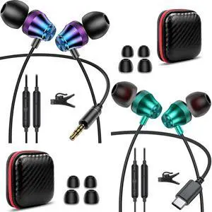 3.5mm Jack Headphone, USB C Headphone Sleek Ergonomic Wired Earbuds for iPhone School Kid Adult Laptop in-Ear Noise Canceling Type C Earphone with Mic for Samsung for Google
