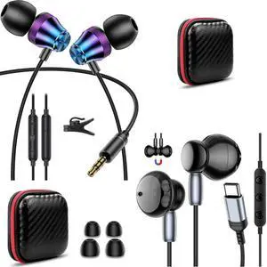 TOPAUX 3.5mm Jack Headphone, USB C Headphone Wired Earphone for iPhone in-Ear Noise Canceling Magnetic Earbuds with Mic Control School Kid Adult Laptop Android Type C Earphone
