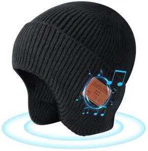 Bluetooth Beanie Hat with Headphones, Wireless Winter Hat Built in Microphone and Stereo Speakers (Black)