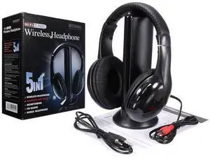 New 5 in 1 Wireless Cordless RF Headphones Headset with Mic for PC TV Radio