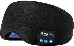 Voerou Sleep Headphones 5.2 Bluetooth Sleep Mask with Music and Ultra Thin Speakers Perfect for Sleeping, Air Travel,Meditation and Relaxation,Unique Gifts for Men Women - Black