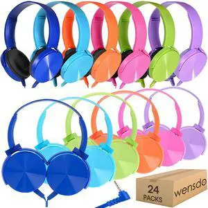 Classroom Headphones Bulk 24 Pack Multi Colored for Kids School, Wholesale Class Set Durable Wired Earphones for Students Children Toddler Teens Boys Girls Adult Laptop Computer(HY450, 24 Mixed)