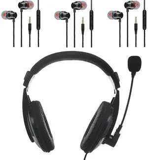 HPLRZXI Wired Headphones - Over Ear Headphone with Noise Isolation 3.5mm, and 3 PCS Wired Earbuds in-Ear Headphones Earphones with Microphone, 3.5 mm.