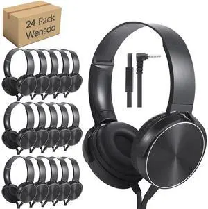 24 Pack Classroom Headphones Bulk with Microphone for Kids School Students, Wholesale Durable Wired Headsets Class Set for Children and Adult (24, Black)