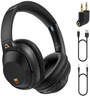 YMOO Bluetooth 5.3 Hybrid Active Noise Cancelling Headphones for Airplane Travel, Wired and Wireless ANC Headphones, 80H Playtime Over Ear Headphone, Low Latency Bluetooth Headset with Mic for Adults