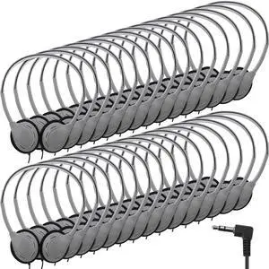 Yunsailing 30 Pack Class Set Headphones for Kids Students Bulk Classroom Headsets Adjustable School Earphones On Ear with 3.5mm Jack for Youth Adults, Teacher Must Have Supplies(Grey Color)