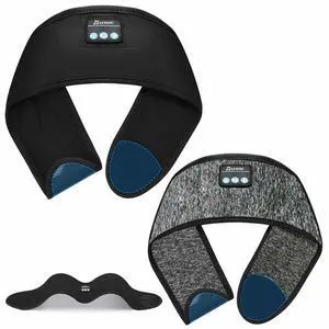 ZRUHIG 2PCS Adjustable Bluetooth Headband Headphones, Sleeping Headphones with Thin Speakers Mic for Men/Women, Yoga, Running, Workout, Travel, Meditation (Grey&Black)