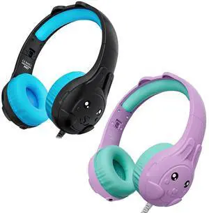 ZIUMIER Black and Light Purple Kids Headphones, with Microphone, 80/90dB Volume Limiter, Audio Sharing Port, 3.5mm Wired Toddler Headphones for School Travel