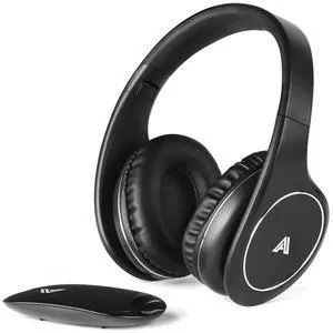 Wireless Headphones for TV Watching, Folding Over Ear Headphones with 2.4GHz RF Transmitter Support Optical RCA AUX, No Audio Delay, 100ft Wireless Range (Blackness)