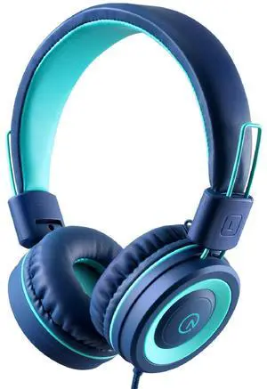 Kids Headphones - noot products K11 Foldable Stereo Tangle-Free 3.5mm Jack Wired Cord On-Ear Headset for Children/Teens/Boys/Girls/Smartphones/School/Kindle/Airplane Travel/Plane/Tablet (Navy/Teal)