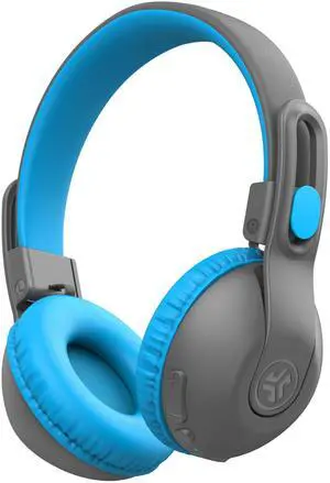 JLab JBuddies Studio 2 Wireless +Wired On-Ear Kids Headphones, Grey/Blue, 65+ Hour Battery Life, Share Mode, Volume Safe, Volume Limiter, Folding, Adjustable, Noise Isolation, with Mic