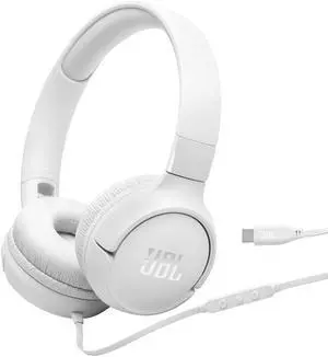 JBL Tune 520C - USB-C Wired on-Ear Headphones with Hi-Res Audio Support, Pure Bass Sound, Comfort fit, USB-C connectivity, 3-Button Remote with Microphone and EQ presets Control (White)