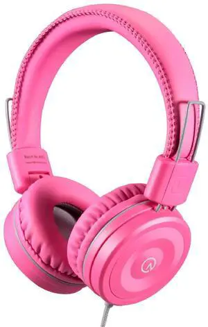 noot products Kids Headphones K22 Foldable Stereo Tangle-Free 5ft Long Cord 3.5mm Jack Plugin Wired On-Ear Headset for iPad/ Kindle Fire/Girls/School/Laptop/Travel/Plane/Tablet FlamingoPink